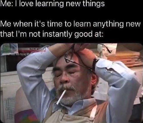 love learning new things Me when it's time to learn anything new that not good at: мнк и A у