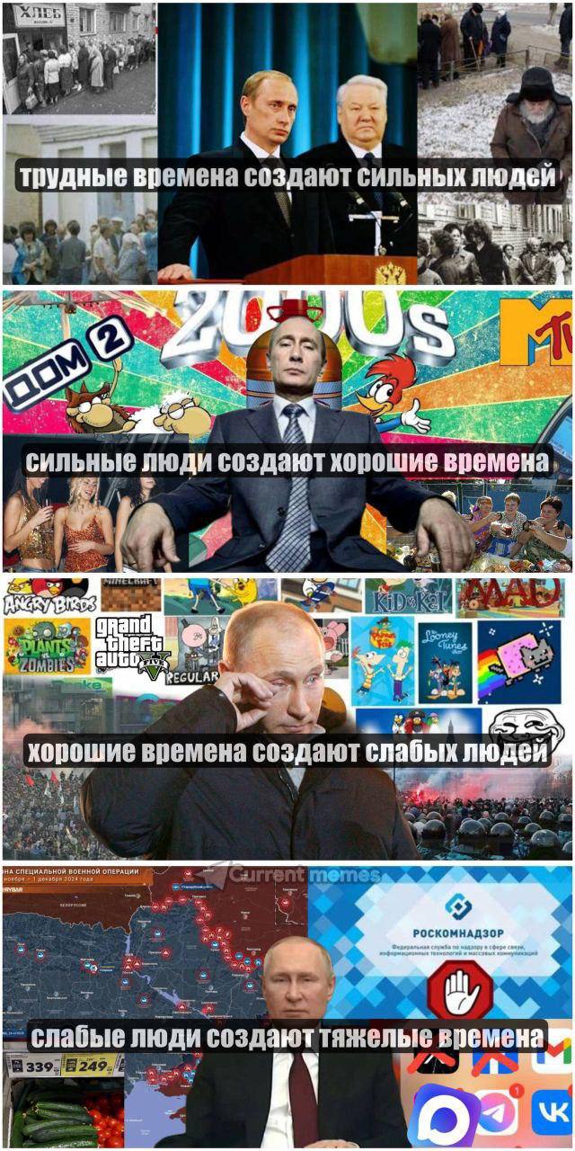 трудные времена создают сильных 3) I в 2} 4 сильные люди создают хорошие времена, Vig 2 A 7 к pee хорошие времена создают слабых людей 4 РОСКОМНАДЗОР 1 9 люди времена