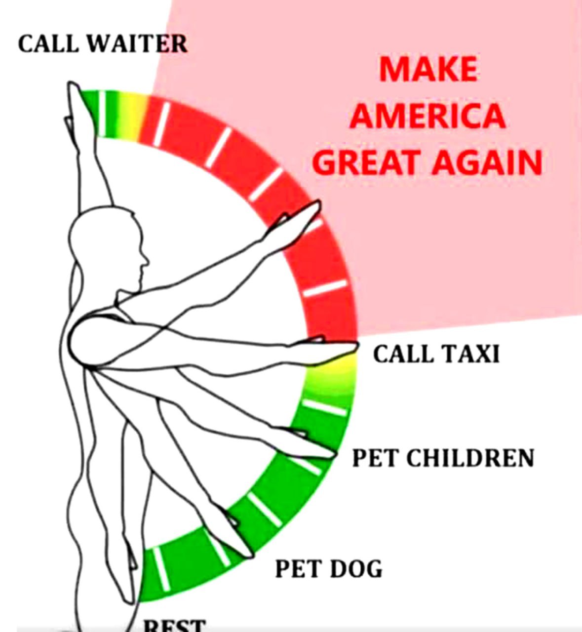 CALL WAITER MAKE AMERICA GREAT AGAIN CALL TAXI PET CHILDREN PET DOG