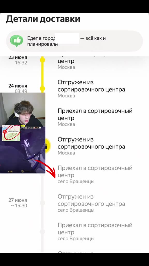Детали доставки Едет в горо; — все каки планировали заеа Отгружен из сортировочного центра je, Приехал в сортировочный j Отгружен из >. К При эртиро ный арена | Отгружен из ана | Отгружен из nr ртиров