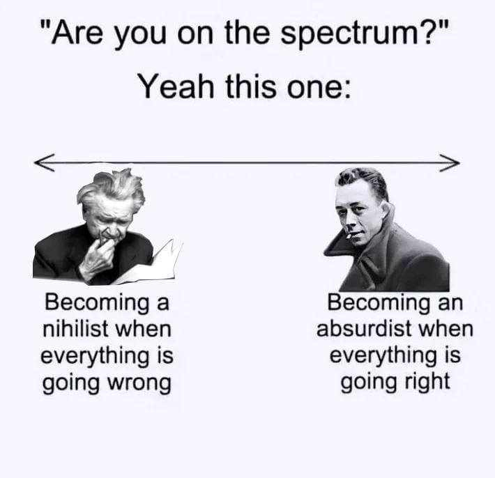 "Are you the spectrum?" Yeah this one: Becoming а Becoming nihilist when absurdist when everything is everything is going wrong going right