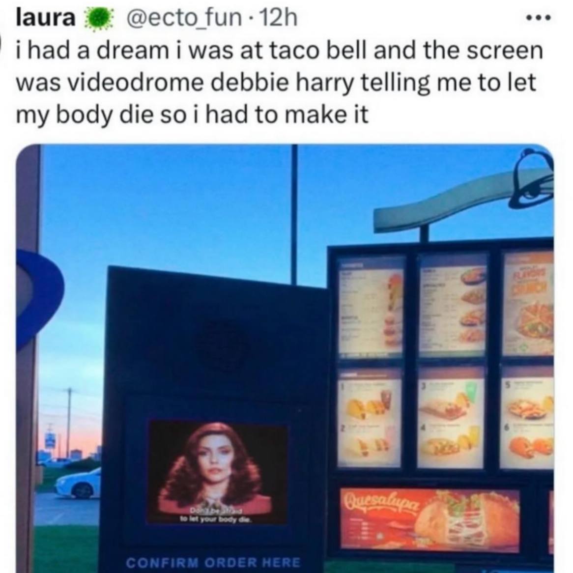 laura @ecto fun-12h Трад а dream i was at taco and the screen was videodrome debbie harry telling me to let my body die soi had to make it я [а 2