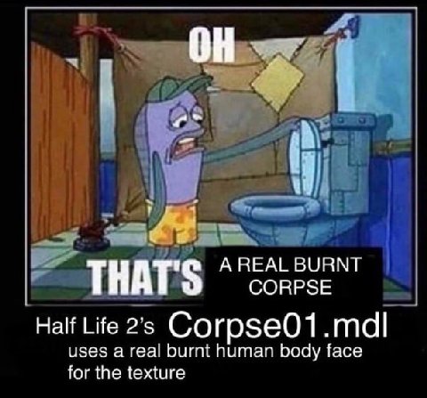 он. А REAL BURNT THATS CORPSE Half Life uses a real burnt human body face for the texture