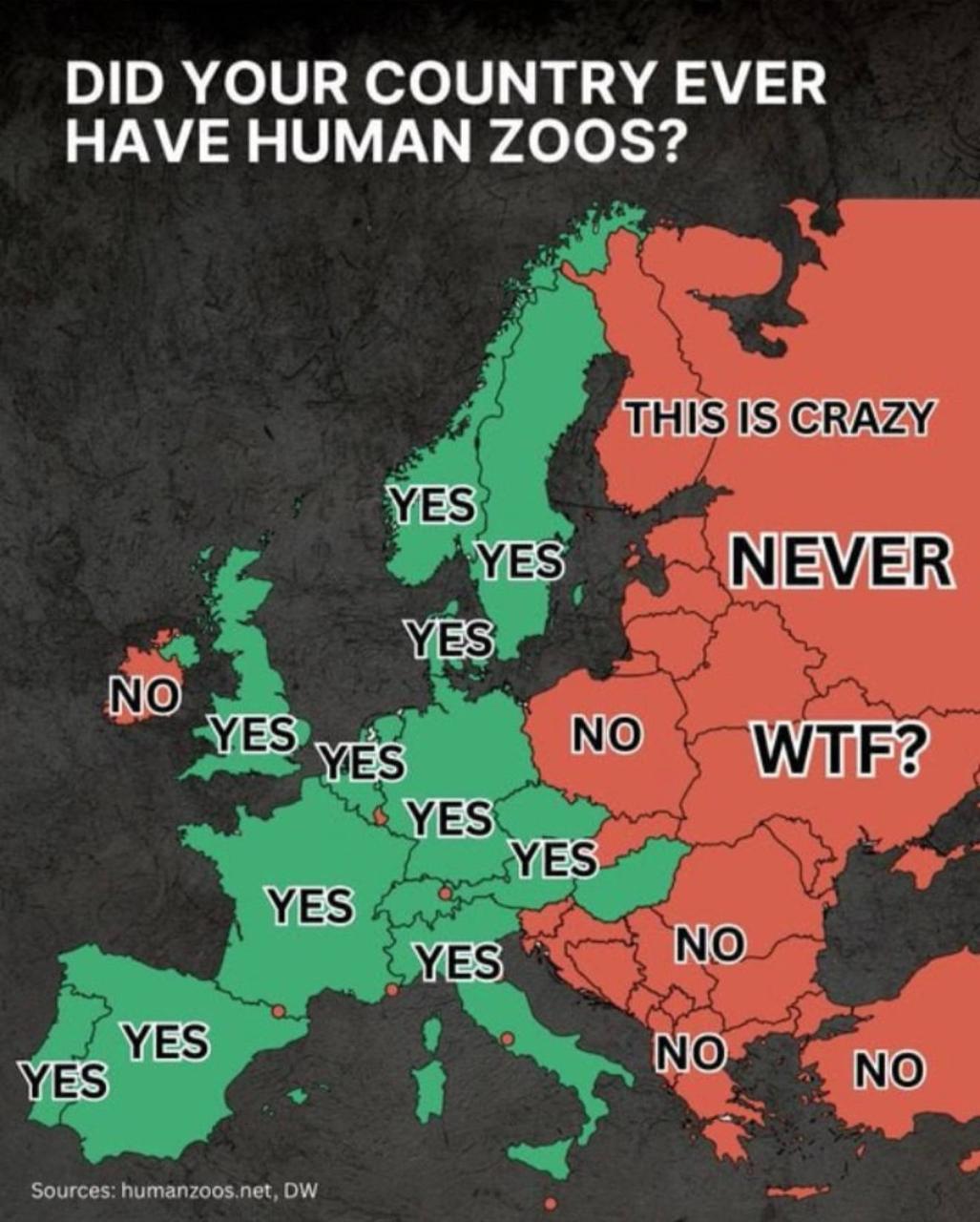 DID YOUR COUNTRY EVER HAVE HUMAN ZOOS? TUS В МЕМЕВ VES NO vag NES) WiES NO yes NO NO