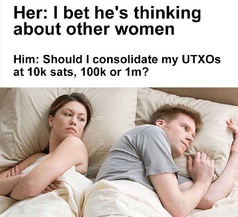 Her: bet he's thinking about other women Him: Should consolidate UTXOs at or
