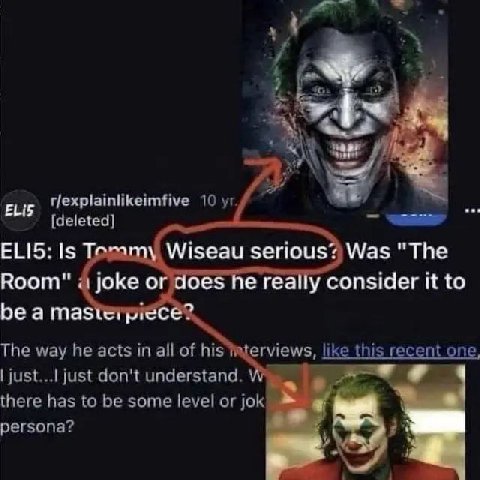 r/explainlikeimfive 10 [deleted] ELI5: Is Was "The Room" does he really consider it to be a mas The way he acts in all of his like erviews, this recent one just don't understand. there has to be some 