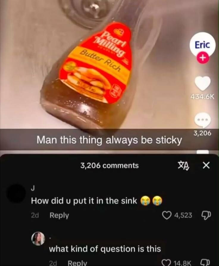 №5 Eric Man this thing always be $#ску 3,206 comments How did и put it in the sink 24 Веру 4,523 what kind of question is this