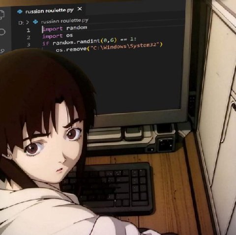 russian roulette.py О: russian roulette.py 1 random import if random. rand int(@,6) os.remove("C: