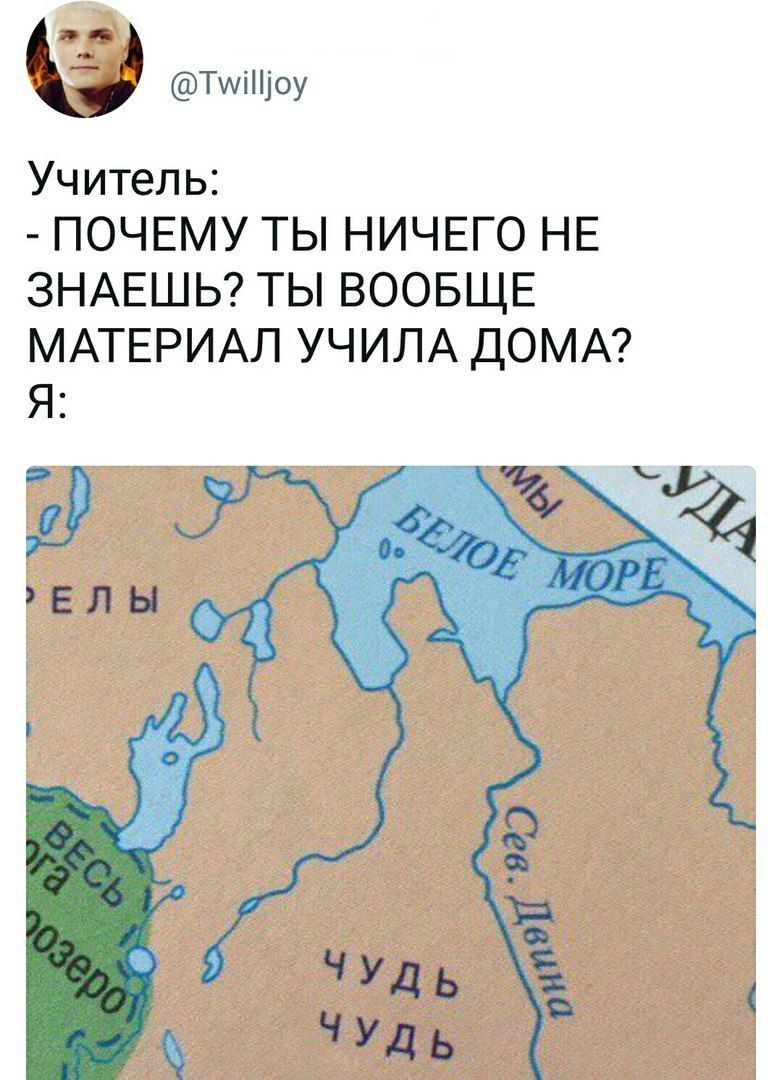 @Twilljoy Учитель: ПОЧЕМУ ТЫ НИЧЕГО НЕ ЗНАЕШЬ? ТЫ ВООБЩЕ МАТЕРИАЛ УЧИЛА ДОМА? Я: