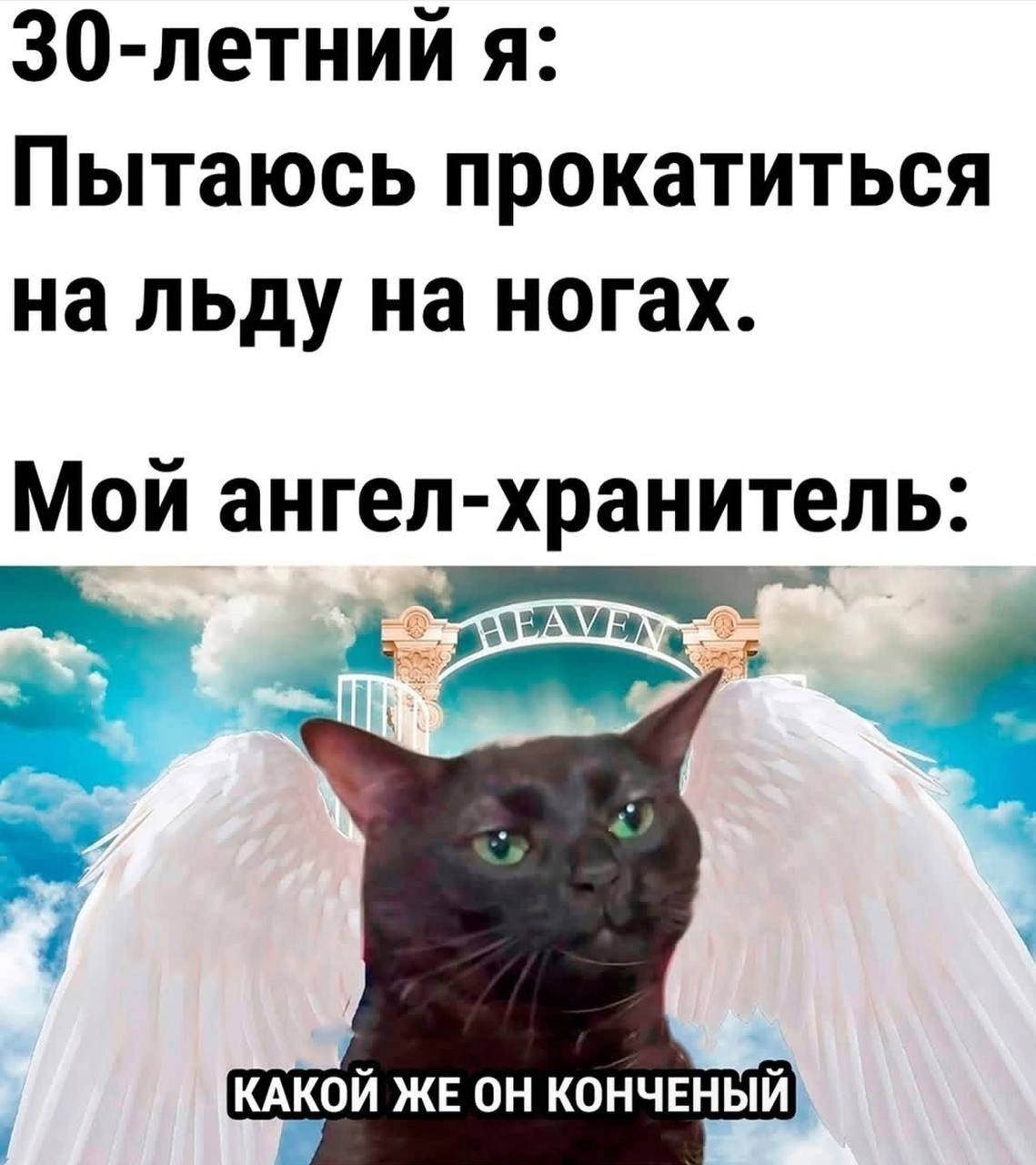 30-летний я: Пытаюсь прокатиться на льду на ногах. Мой ангел-хранитель: КАКОЙ ЖЕ КОНЧЕНЫЙ