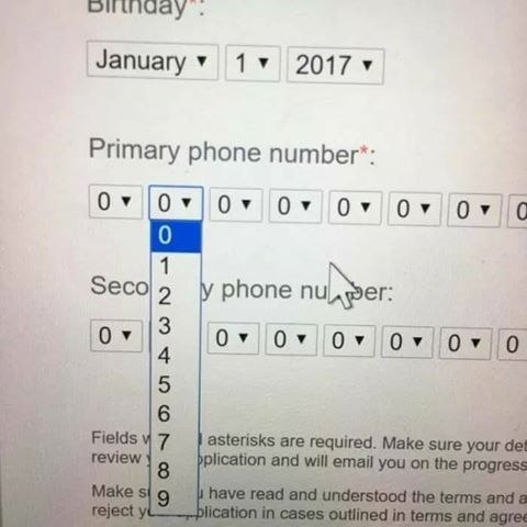 January 1 2017 у Primary phone number’: Seco 2 у phone