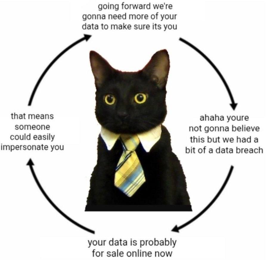 going forward we're gonna need more of your data to make sure its you о that means ahaha youre someone not gonna believe could easily this but we had a impersonate you bit of a data breach your data i