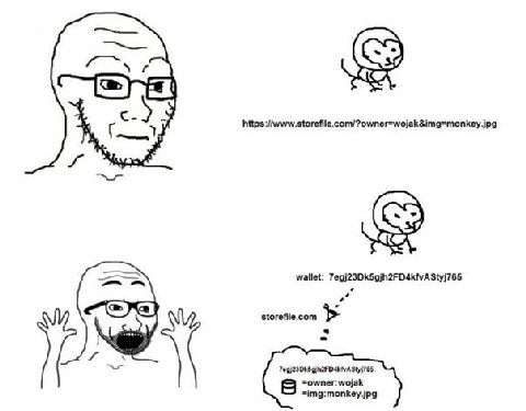 у https:/www.storefile.com/70wner=wojak&img=monkey jpg wallet: storefile.com Nes =owner:wojak =img:monkey.jpg