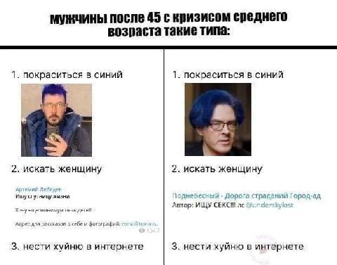 мужчины после 45 с кризисом среднего возраста такие типа: 1. покраситься в синий 1. покраситься в синий 2. искать женщину 2. искать женщину темий спутницу жизни Подн есный Дорога страданий Город-ад Ав