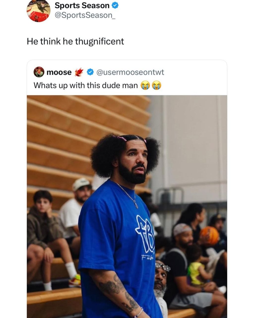 Sports Season @SportsSeason_ He think he thugnificent moose @usermooseontwt Whats up with this dude man