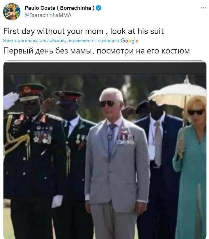Paulo Costa Borrachinha @BorrachinhaMMA First day without your mom look at his suit Язык оригинала: английский, переведено с помощью gle Первый день без мамы, посмотри на его костюм