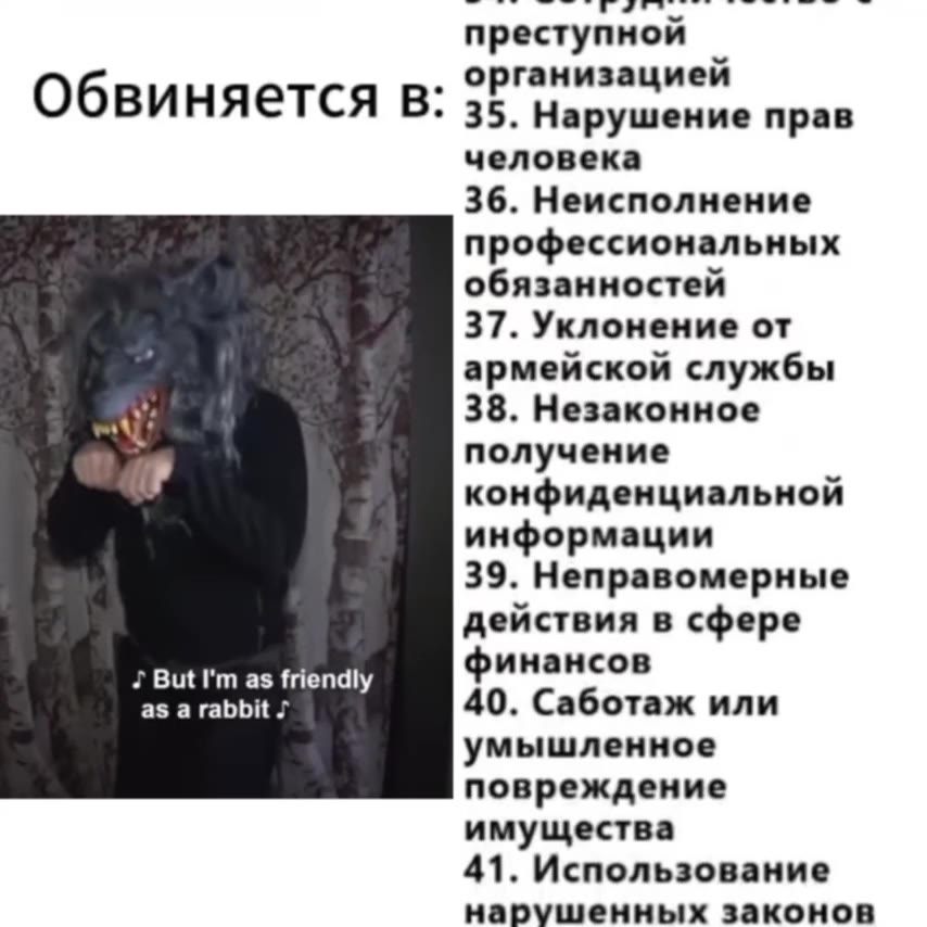 обвиняется в: у ` 1. массовое убийство vl 2. принужденный 1 каннибализм к. Киберпреступления против человечества t 5. вандализм 7 Нео, my name is Реась® терроризм 8. Похищение Обвиняется В: 9. Незакон