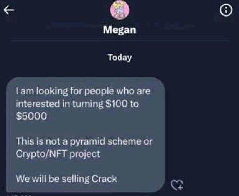 Megan Today looking for peaple who are interested in turning to $5000 This is not pyramid scheme о! Crypto/NFT project We will be selling Crack