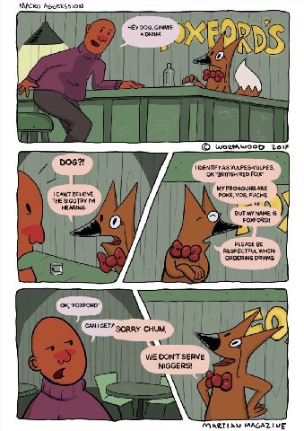 AGGRESSION HEY DOG, GIMMIE ADRINK 0067! AS VULPES-VULPES, OR "BRITISH REO FOX" BELIEVE MY PRONOUNS ARE FOKS, VOS, FUCHS. THE BIGOTRY HEARING ВОТ MY NAME IS FOXFORD! 4 PLEASE BE RESPECTFUL WHEN ORDERIN