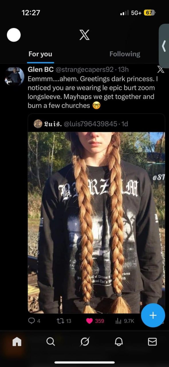 12:27 of Following Glen @strangecapers92 Eemmm....ahem. Greetings dark princess. noticed you are wearing epic burt zoom longsleeve. Mayhaps we get together and burn afew churches 2uis. НЕ а 44 1 4) ou