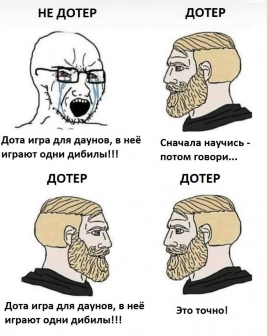 НЕ ДОТЕР ДОТЕР Дота игра для даунов, в неё Сначала научись играют одни дибилы!!! потом говори... ДОТЕР ДОТЕР Дота игра для даунов, в неё Это точно! играют одни дибилы!!!