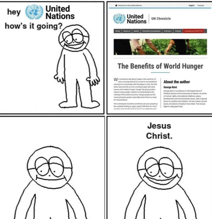 United hey Nations Chronicie Nation how's it going? The Benefits of World Hunger George Kent About the author Jesus Christ