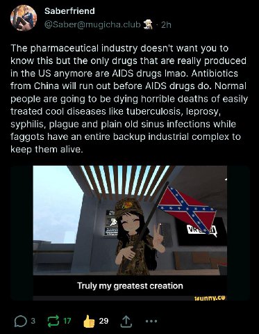 а Saberfriend The pharmaceutical industry doesn't want you to know this but the only drugs that are really produced in the anymore are AIDS drugs Imao. Antibiotics from China will run out before AIDS 