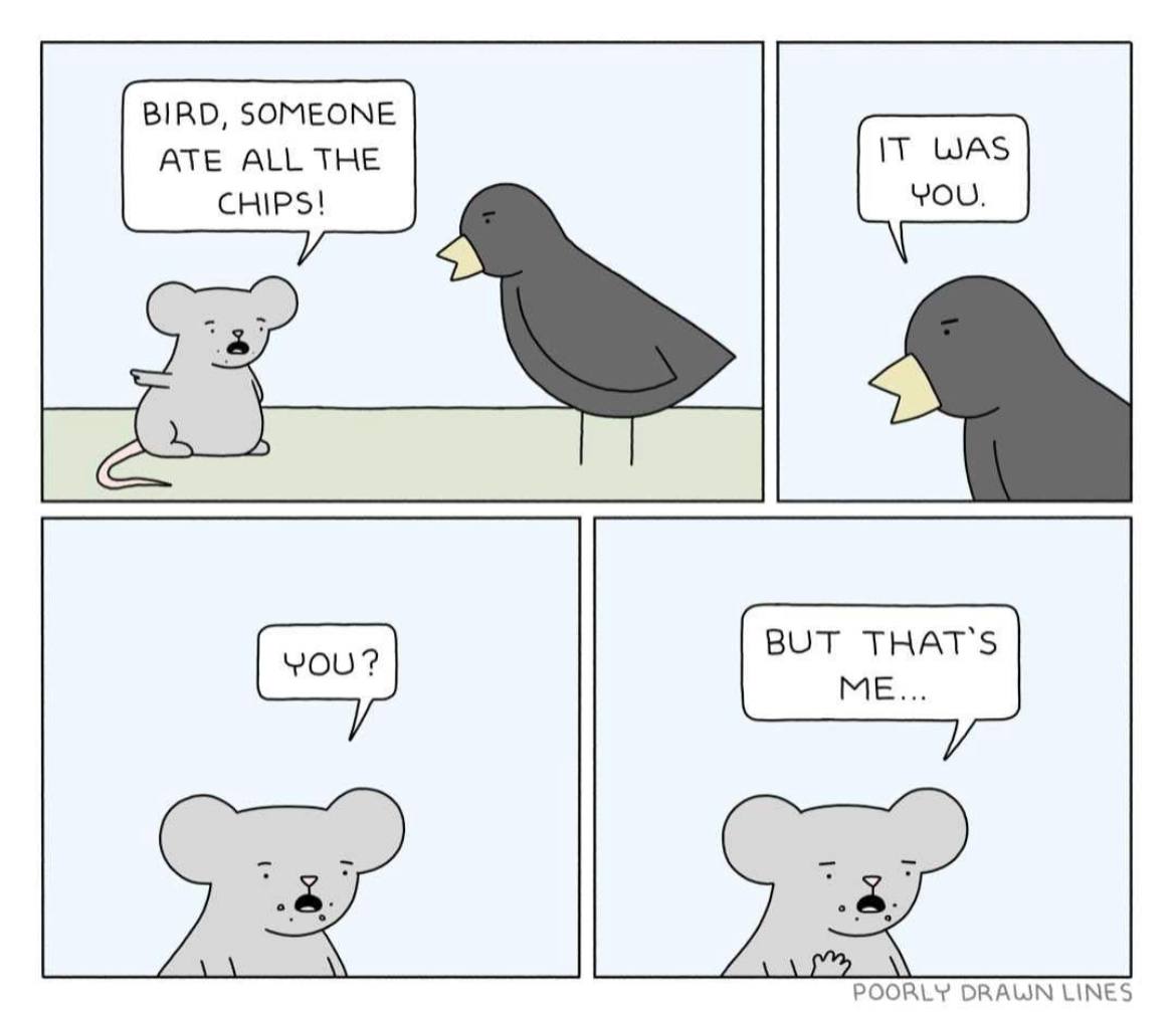 BIRD, SOMEONE ATE ALL THE CHIPS! BUT THAT'S POORLY LINES