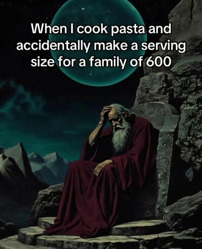 When cook pasta and accidentally make a serving size for a family of 600