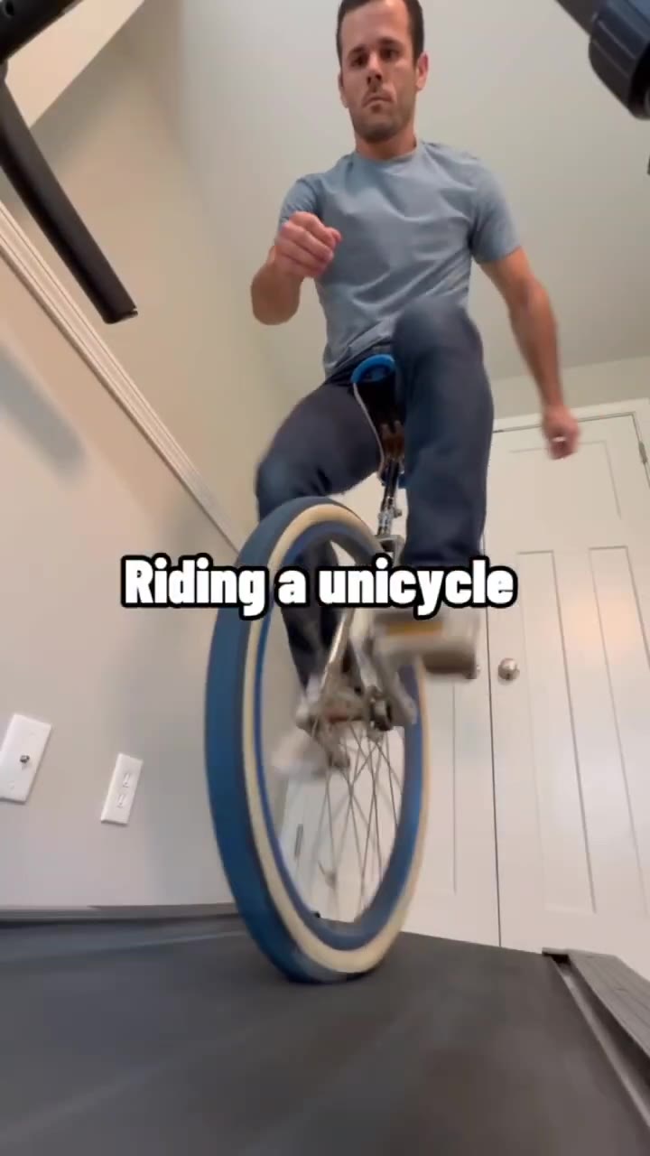 Riding‘a unicycle Playing Jenga |