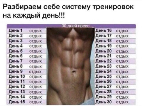 Разбираем себе систему тренировок see на каждый день днеи пресс День 1 отдых День 16 отдых 2 отдых День 17 отдых 3 отдых День 18 отдых 4 отдых День 19 отдых День 5 отдых День 20 отдых Деньб отдых День