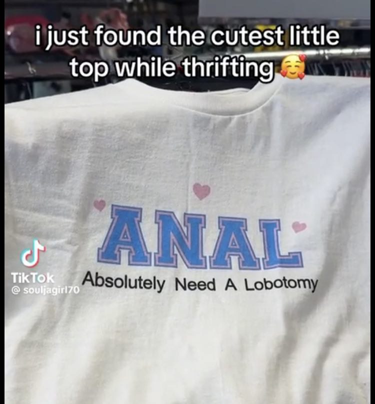 found little top while thrifting ANAL Absolutely Need A Lobotomy