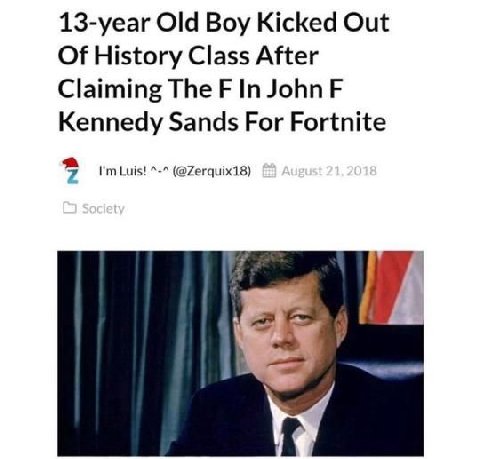 13-year Old Boy Kicked Out Of History Class After Claiming The In John Kennedy Sands For Fortnite A Luis! (@Zerquix18)