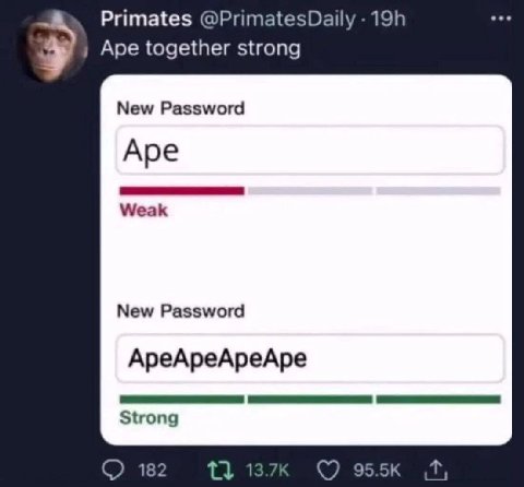 Primates @PrimatesDaily Ape together strong у New Password Ape Weak New Password ApeApeApeApe Strong 182 1 5К