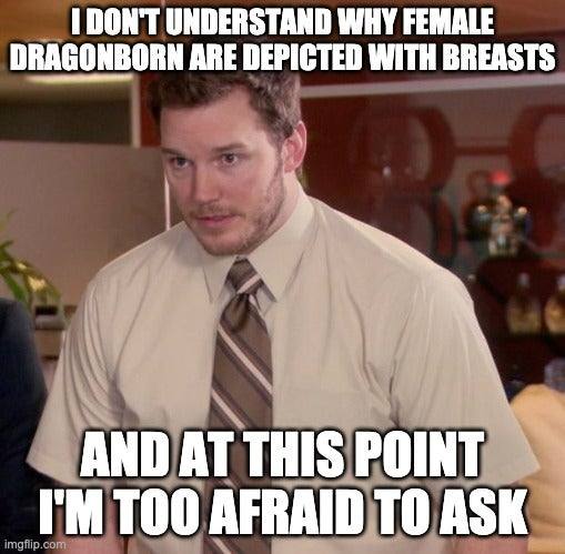 1 DON'T UNDERSTAND WHY FEMALE DRAGONBORN ARE DEPICTED WITH BREASTS AND РОТ AFRAID ТО ASK