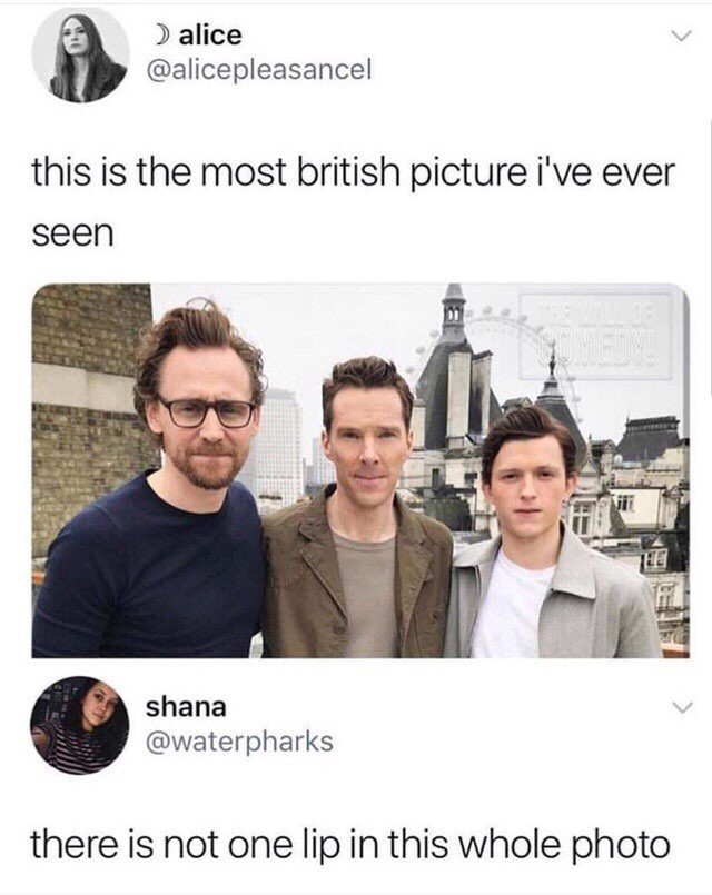 alice @alicepleasancel this is the most british picture i've ever seen it shana @waterpharks there is not one lip in this whole photo
