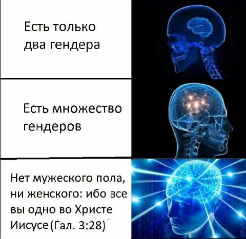Есть только два гендера Есть множество гендеров Нет мужеского пола, ни женского: ибо все вы одно во Христе Иисусе (Гал. 3:28)