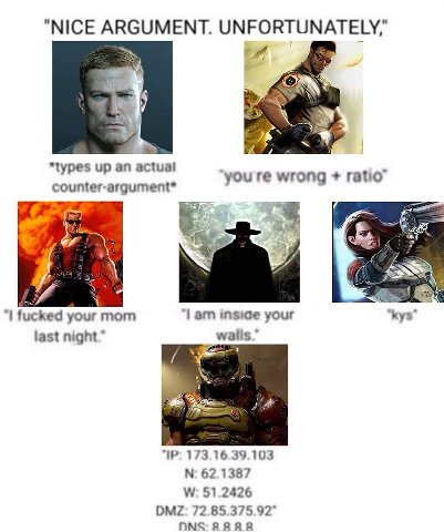 “NICE ARGUMENT. UNFORTUNATELY,’ 73 "турез up an actual ‘you wrong ratio” fucked your mom ‘lam inside your kys last night” walis.” 173 16.39.103 62.1387 51.2426 DMZ: 72.85.375.92° DNS