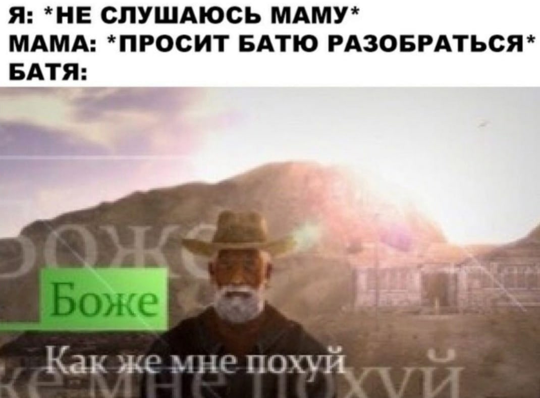 Я: *НЕ СЛУШАЮСЬ МАМУ* МАМА: *ПРОСИТ БАТЮ РАЗОБРАТЬСЯ* БАТЯ: Как же мне похуй