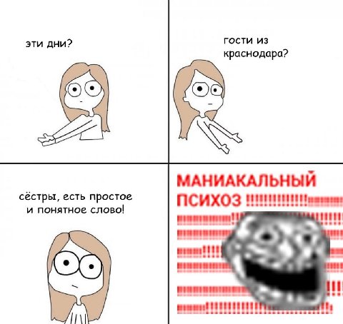 эти дни? гости из краснодара? С. МАНИАКАЛЬНЫЙ сёстры, есть простое ПСИХОЗ и понятное слово!