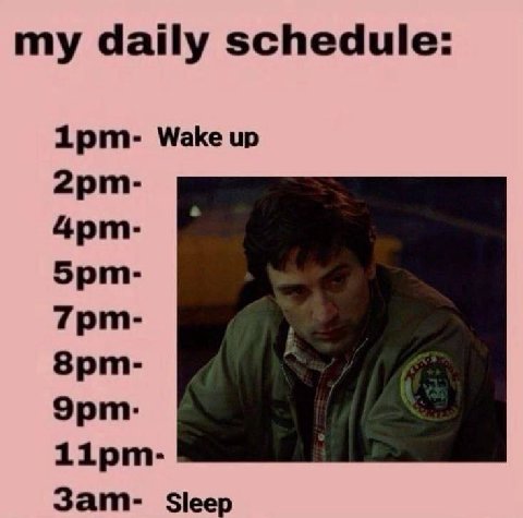my daily schedule: 1рит- Wake up дрт- Эрт. Зат- Sleep