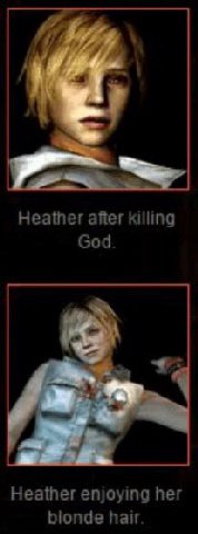 a Heather after killing God. 5 Heather enjoying her bionde hair