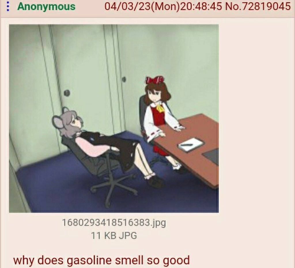 Anonymous 04/03/23(Моп)20:48:45 No.72819045 1680293418516383.jpg 11 JPG why does gasoline smell so good