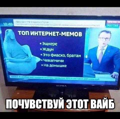 РОССИЯ ТОП ИНТЕРНЕТ-МЕМОВ Эщкере Это фиаско, братан a Чевапчичи На донышке ПОЧУВСТВУИ ЭТОТ ВАИБ
