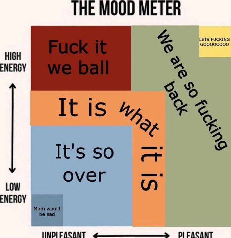 THE MOOD METER HIGH ENERGY It is It's so LOW over ENERGY Mom would sad САСАМТ