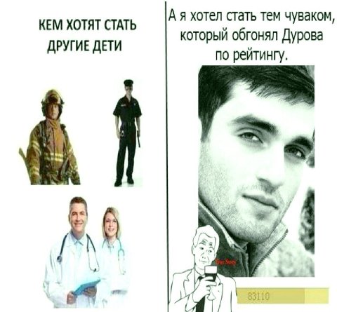 А я хотел стать тем Чуваком, КЕМ ХОТЯТ СТАТЬ который обгонял Дурова ДРУГИЕ ДЕТИ по рейтингу. &1 3