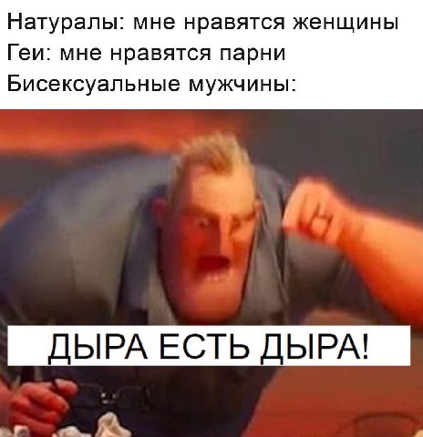 Натуралы: мне нравятся женщины Геи: мне нравятся парни Бисексуальные мужчины: ДЫРА ЕСТЬ ДЫРА!