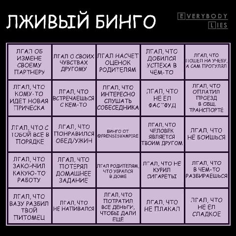 ЛЖИВЫЙ БИНГО ЛГАЛ ОБ ЛГАЛ, ЧТО ЛГАЛ, ЧТО ИЗМЕНЕ ЛГАЛ О НАСЧЕТ ДОБИЛСЯ НА УЧЕБУ, СВОЕМУ ЧУВСТВАХ ОЦЕНОК УСПЕХА В А САМ ПРОГУЛЯЛ ДРУГОМУ РОДИТЕЛЯМ ЧЕМ-ТО ЛГАЛ, ЧТО ЛГАЛ, ЧТО ЛГАЛ, ЧТО КОМУ-ТО ЛГАЛ, ЧТО 