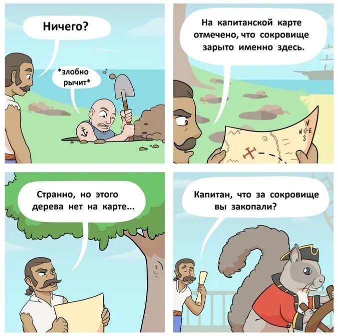 Ничего? На капитанской карте отмечено, что сокровище зарыто именно здесь. *злобно рычит* “2 Странно, но этого Капитан, что за сокровище дерева нет на карте... вы закопали?