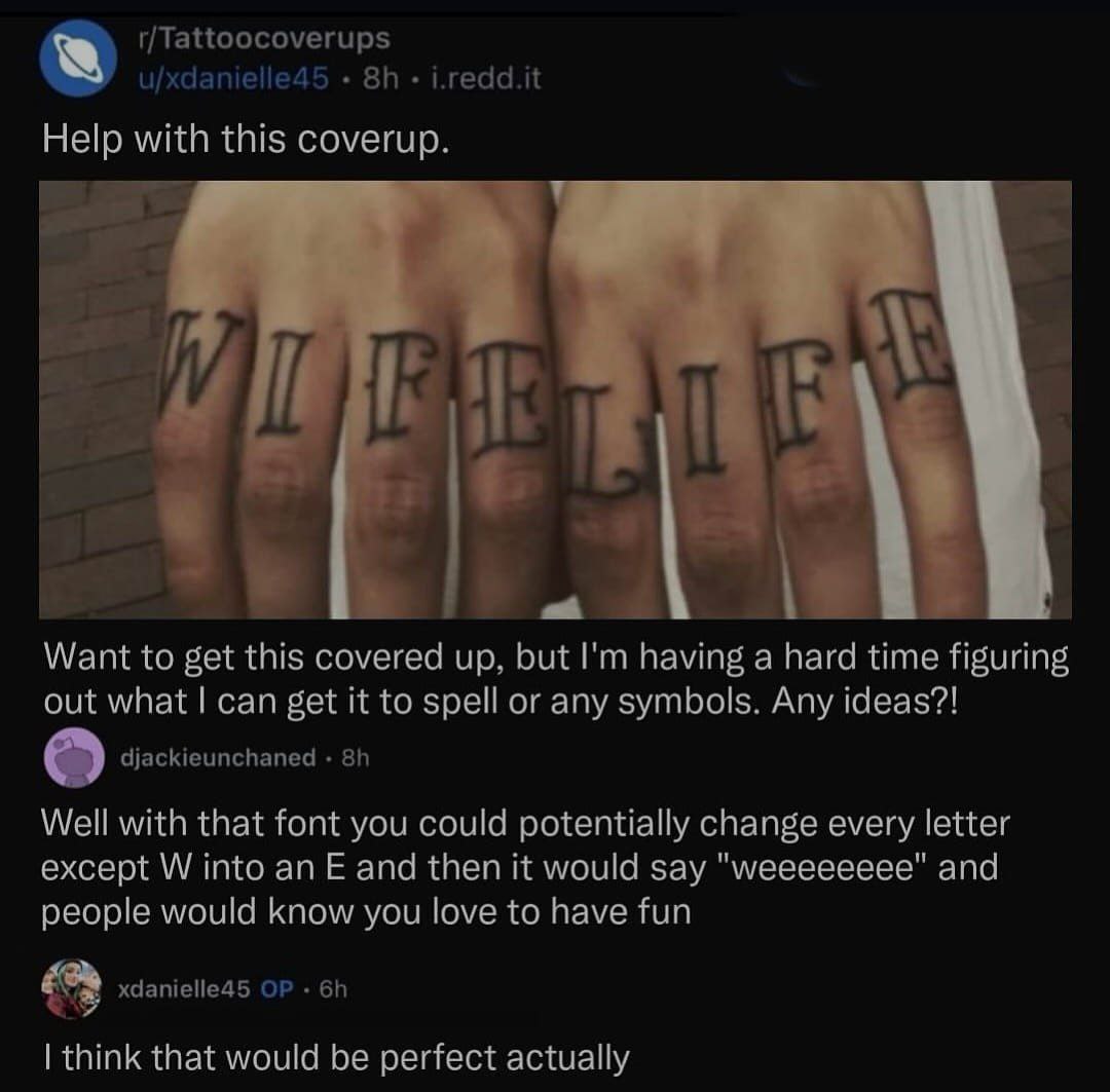 Help with this coverup. Want to get this covered up. but having а hard time figuring out what can get it to spell or any symbols. Any ideas?! я Well with that font you could potentially change every l